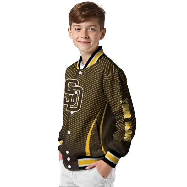 personalized san diego padres chevron arrow brown varsity jacket trendy
