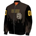 personalized san diego padres flame border brown black bomber jacket best selling