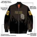 personalized san diego padres flame border brown black bomber jacket best selling