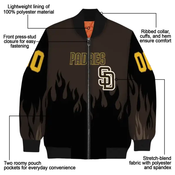 personalized san diego padres flame border brown black bomber jacket new arrival
