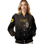 personalized san diego padres flame border brown black varsity jacket best selling