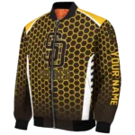 personalized san diego padres hexagon grid brown bomber jacket best selling