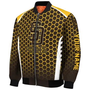 personalized san diego padres hexagon grid brown bomber jacket best selling