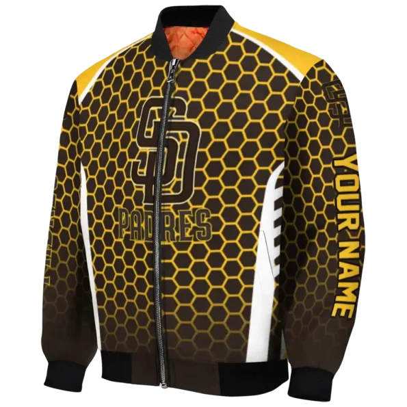 personalized san diego padres hexagon grid brown bomber jacket best selling