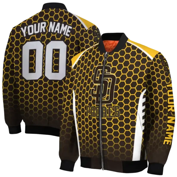 personalized san diego padres hexagon grid brown bomber jacket fashion forward