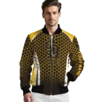 personalized san diego padres hexagon grid brown bomber jacket best selling