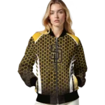 personalized san diego padres hexagon grid brown bomber jacket best selling