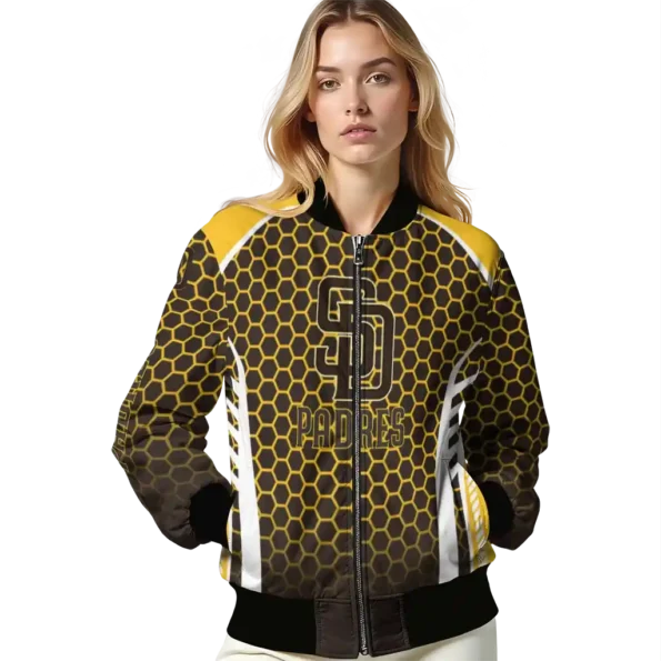 personalized san diego padres hexagon grid brown bomber jacket latest model
