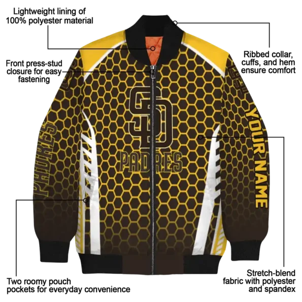 personalized san diego padres hexagon grid brown bomber jacket new arrival