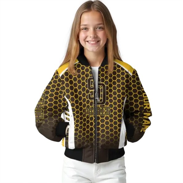 personalized san diego padres hexagon grid brown bomber jacket top rated