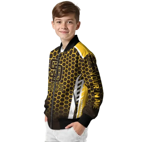 personalized san diego padres hexagon grid brown bomber jacket trendy