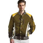 personalized san diego padres hexagon grid brown varsity jacket best selling