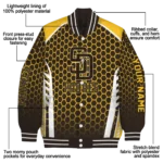 personalized san diego padres hexagon grid brown varsity jacket best selling