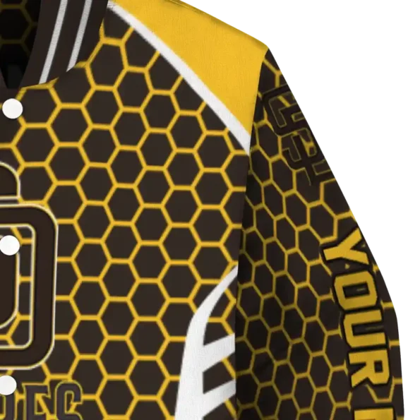 personalized san diego padres hexagon grid brown varsity jacket premium grade