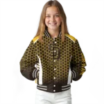 personalized san diego padres hexagon grid brown varsity jacket best selling