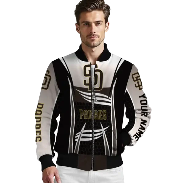 personalized san diego padres mesh effect brown black bomber jacket high quality