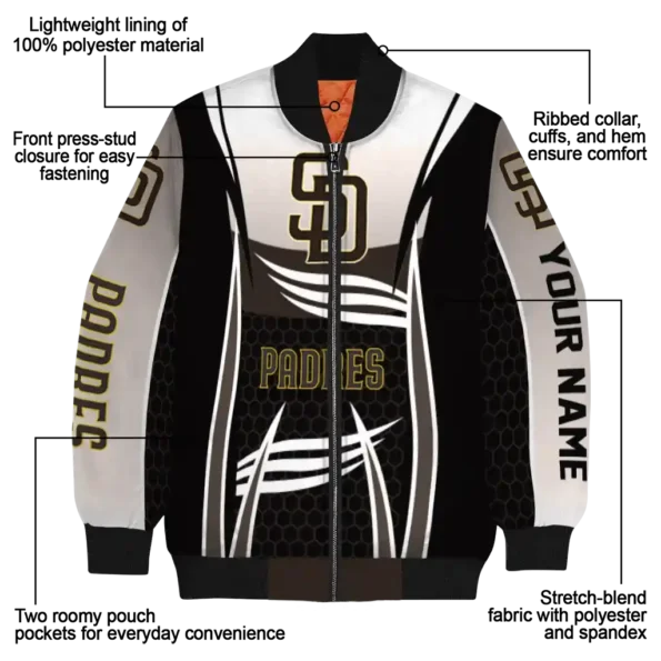 personalized san diego padres mesh effect brown black bomber jacket new arrival