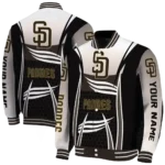 personalized san diego padres mesh effect brown black varsity jacket best selling
