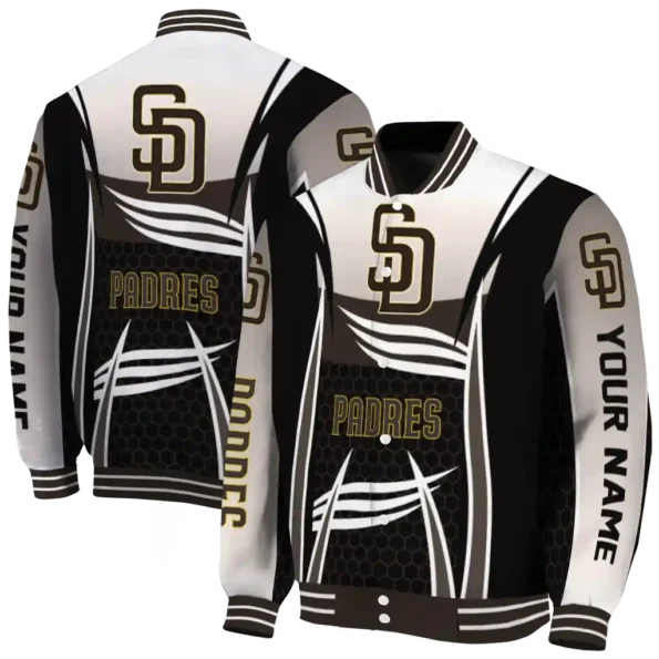 personalized san diego padres mesh effect brown black varsity jacket fashion forward