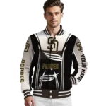 personalized san diego padres mesh effect brown black varsity jacket best selling