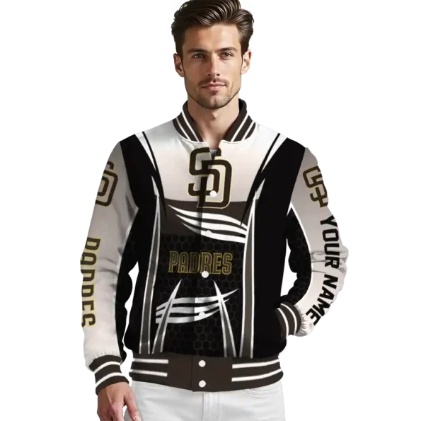 personalized san diego padres mesh effect brown black varsity jacket high quality