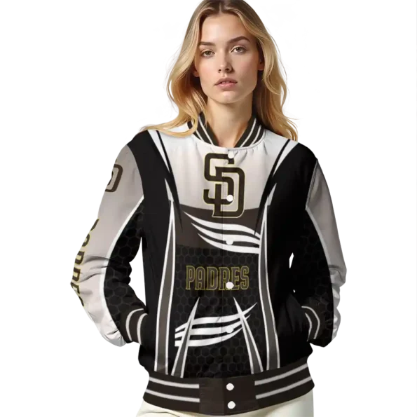 personalized san diego padres mesh effect brown black varsity jacket latest model