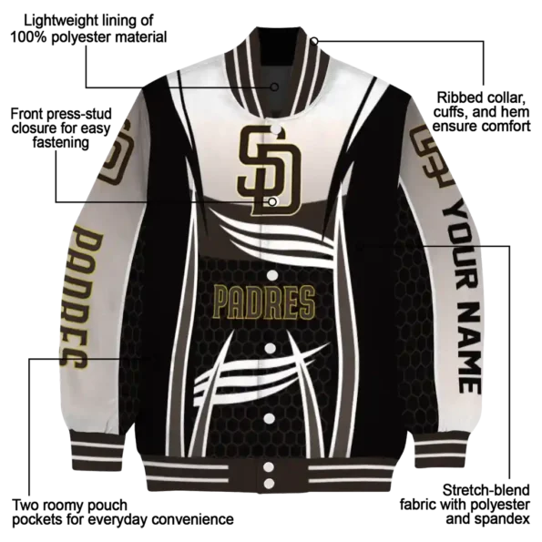 personalized san diego padres mesh effect brown black varsity jacket new arrival