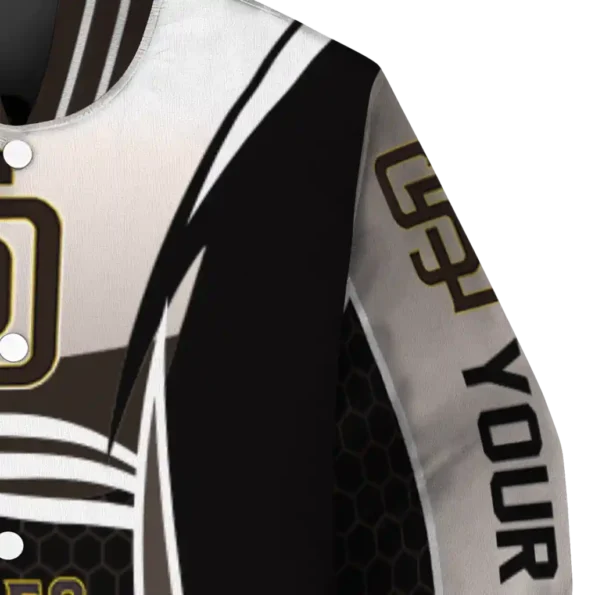 personalized san diego padres mesh effect brown black varsity jacket premium grade