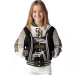personalized san diego padres mesh effect brown black varsity jacket best selling