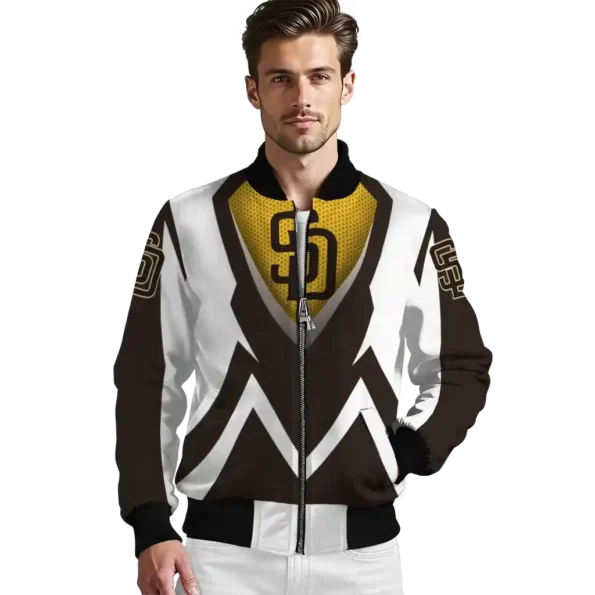personalized san diego padres v stripes brown white bomber jacket high quality