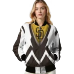 personalized san diego padres v stripes brown white bomber jacket best selling