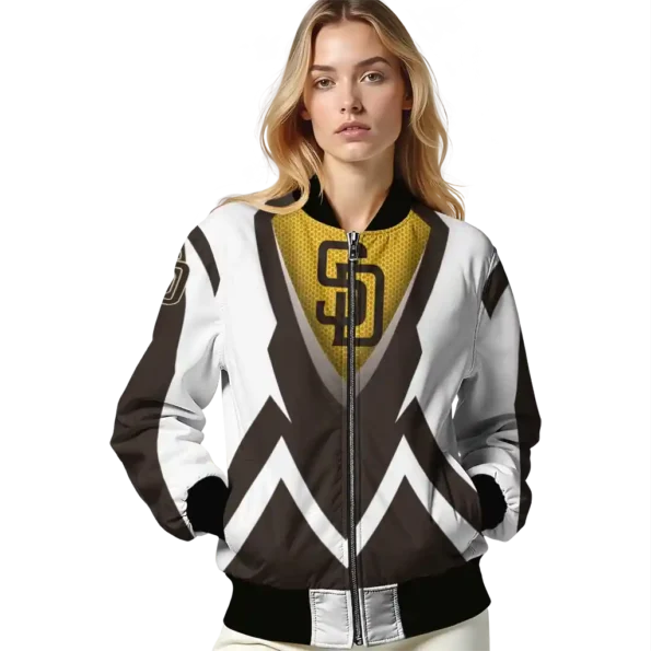 personalized san diego padres v stripes brown white bomber jacket latest model