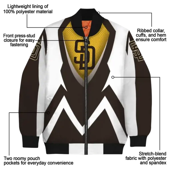 personalized san diego padres v stripes brown white bomber jacket new arrival