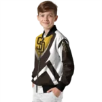 personalized san diego padres v stripes brown white bomber jacket best selling