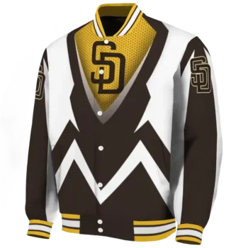 personalized san diego padres v stripes brown white varsity jacket best selling