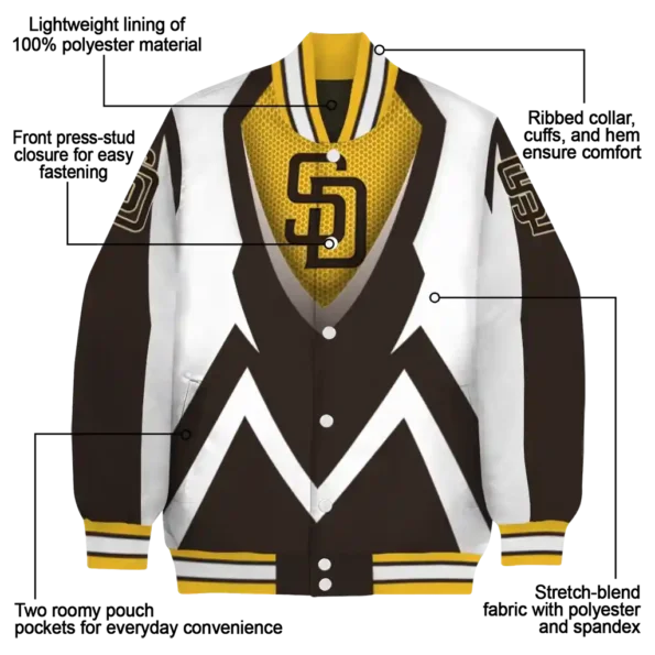 personalized san diego padres v stripes brown white varsity jacket new arrival