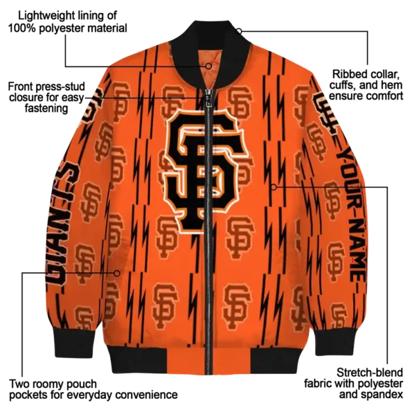 personalized san francisco giants bolt stripe orange bomber jacket new arrival