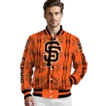 personalized san francisco giants bolt stripe orange varsity jacket best selling