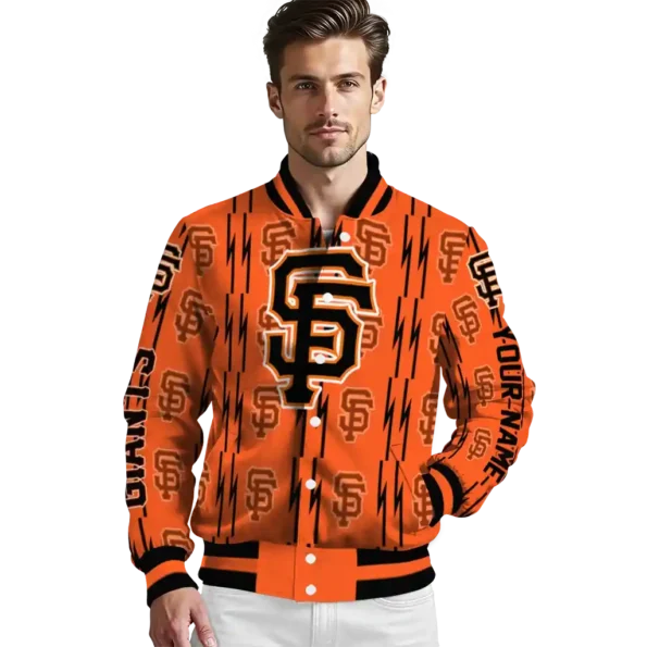 personalized san francisco giants bolt stripe orange varsity jacket high quality