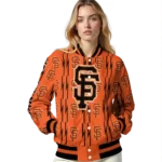 personalized san francisco giants bolt stripe orange varsity jacket best selling