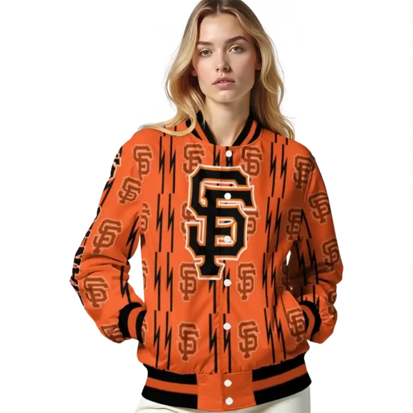 personalized san francisco giants bolt stripe orange varsity jacket latest model