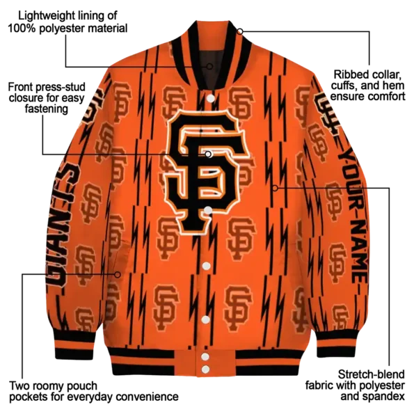 personalized san francisco giants bolt stripe orange varsity jacket new arrival
