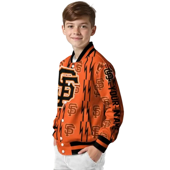 personalized san francisco giants bolt stripe orange varsity jacket trendy