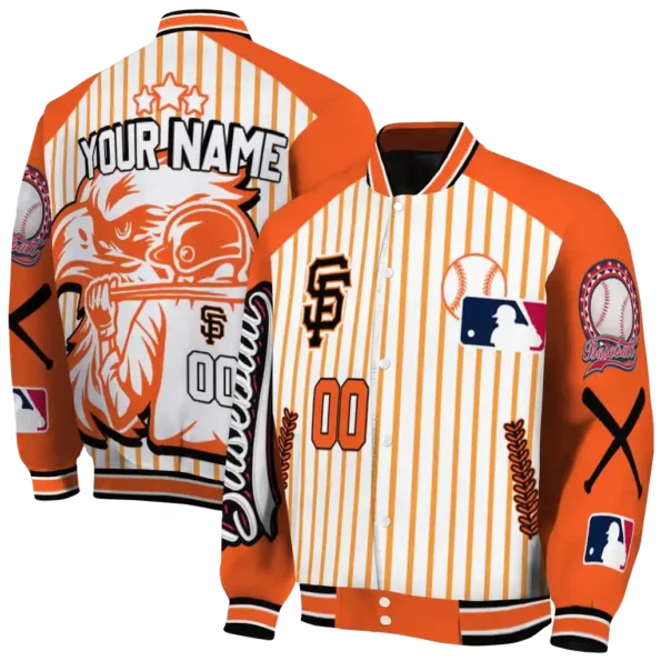 personalized san francisco giants eagle baseball orange white varsity jacket fashion forward