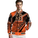 personalized san francisco giants star burst orange varsity jacket best selling