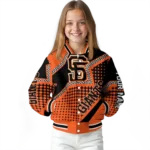personalized san francisco giants star burst orange varsity jacket best selling