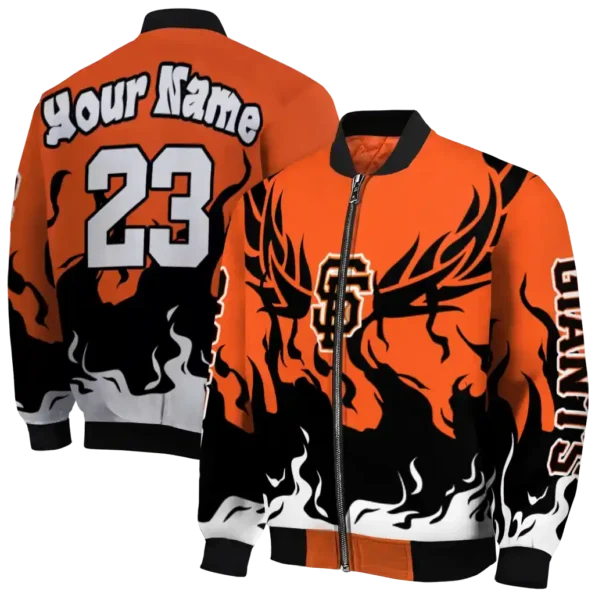 personalized san francisco giants winged blaze orange white bomber jacket fashion forward