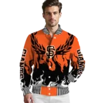 personalized san francisco giants winged blaze orange white varsity jacket best selling