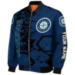 personalized seattle mariners hexagon cluster navy blue black bomber jacket best selling