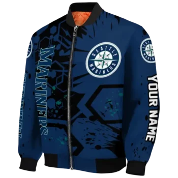 personalized seattle mariners hexagon cluster navy blue black bomber jacket best selling